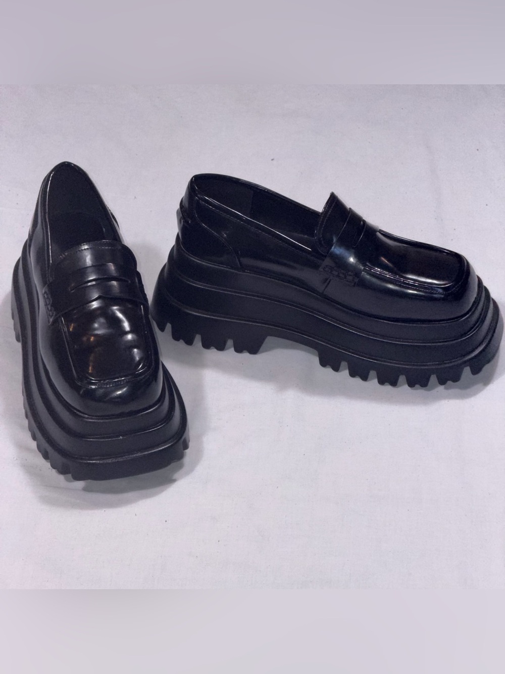 Azalea Wang Aleo Black Patent Chunky Platform Loafers Size 11